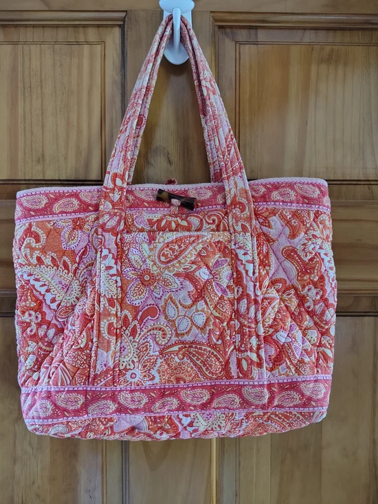 Vera Bradley Quilted Paisley Tote in Coral and Pink - Picture 1 of 4